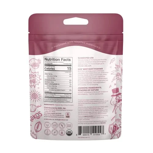KOS Organic Beet Root Powder, USDA Certified - Natural Nitric Oxide Booster, Superfood KOS