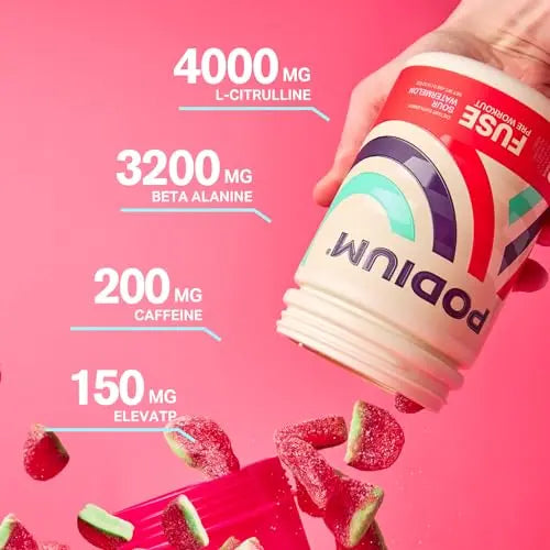 Podium Nutrition, Fuse Pre Workout Powder, Sour Watermelon, 30 Servings, Beta Alanine Podium Nutrition