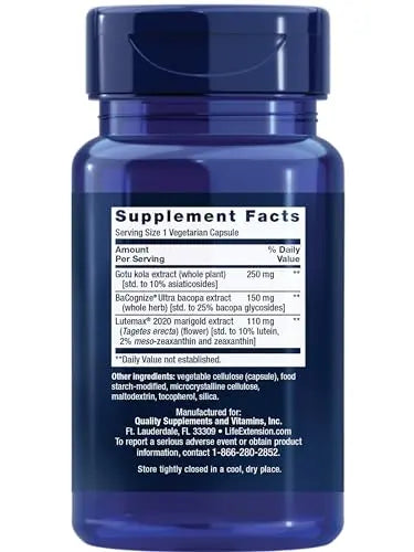 Life Extension Quick Brain Nootropic, Fast Thinking, Learning, Concentration, Lutein, zeaxanthin, gotu kola, bacopa, Gluten Free, Non-GMO, Vegetarian, 1 Daily, 30 Capsules, (Pack of 2) Life Extension buy supplements Au