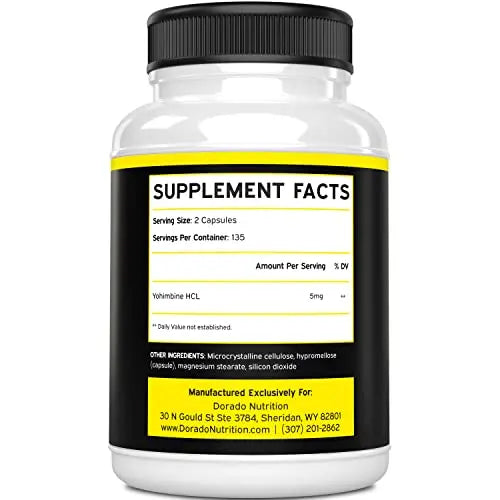 Yohimbine HCL 5mg For Men and Women (270 Capsules) - More Potent Than Yohimbe DORADO NUTRITION