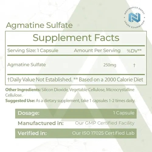 Nootropics Depot Agmatine Sulfate Capsules | 250mg | 240 Count | Energy Supplement Nootropics Depot