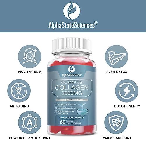 **New**Advanced Collagen Gummies 2000mg - Promote Skin Elasticity, Hair Growth, and Joint Health - Delicious Berry AlphaStateSciences