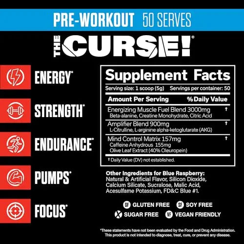 JNX SPORTS The Curse! Pre Workout Powder - Blue Raspberry 50 Servings | Preworkout JNX SPORTS