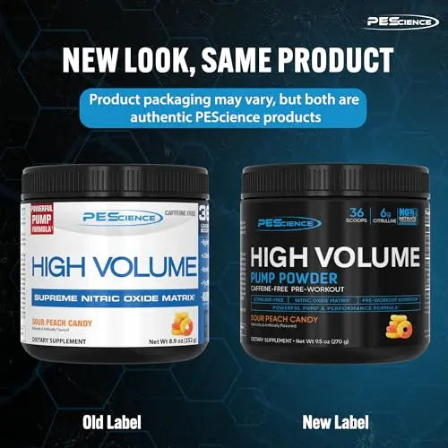 PEScience High Volume Nitric Oxide Booster Pump Pre Workout Powder, Sour Peach Candy PEScience