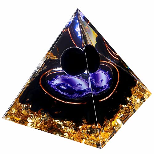 Yin Yang Healing Crystal Orgonite Pyramid - Tai Chi with Obsidian Ball - Taiji Reiki Chakra Meditation FENGSHUI-CAISHEN