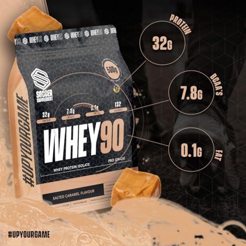 Whey90 Salted Caramel 1kg Whey Protein Isolate- by Soccer Supplement, 32 Grams SOCCER SUPPLEMENT