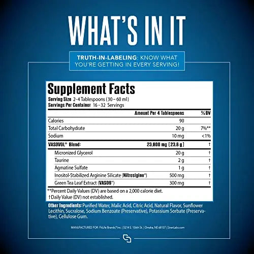 Siren Labs Vaso-VOL Liquid Muscle Pump Volumizer with Agmatine Sulfate - Pre Workout SIRENLABS