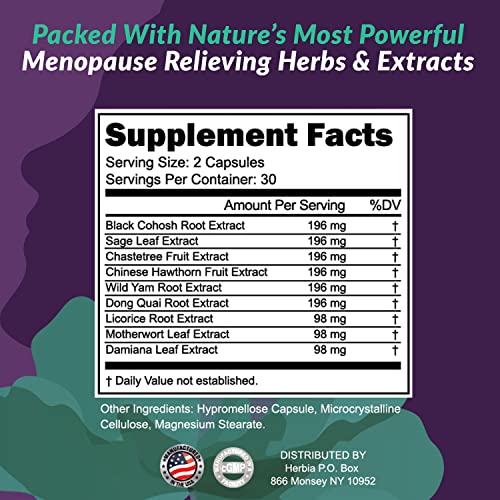 HERBIA Natural Menopause and PMS Supplement - Hormonal Balance, Estrogen-Free Herbal HERBIA