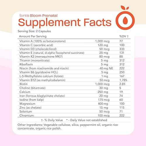 Binto Bloom Prenatal is a Comprehensive Prenatal & Postnatal Vitamin Capsules with Folate + Iron Binto
