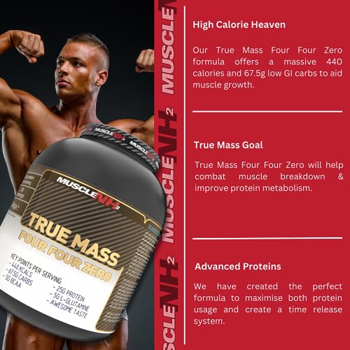 MuscleNh2 True Mass Four Four Zero Mass Gainer Protein Powder, High Calories and Protein MuscleNh2