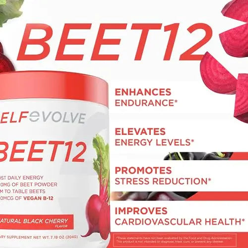 selfevolve Beet12 - Organic Beet Root Powder Enhanced with Vitamin B12, Nitric Oxide Booster selfevolve