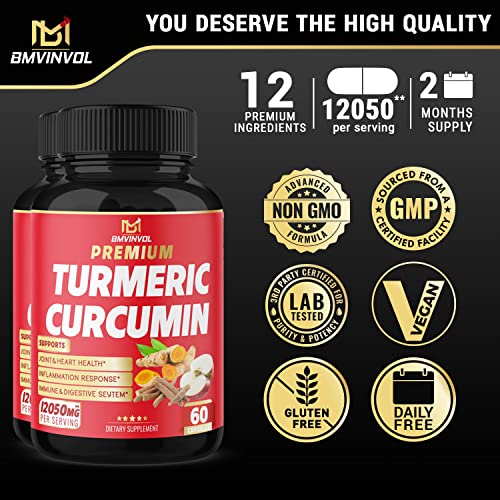 (2 Packs) Premium Turmeric Curcumin Supplement 12050mg with Ginger, Apple Cider Vinegar BMVINVOL