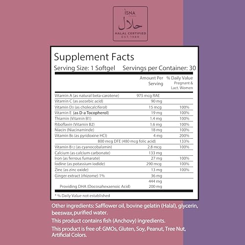 Noor Vitamins Halal Prenatal Vitamins with DHA and Folic Acid, Essential Vitamins Noor Vitamins