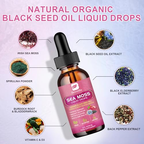 3000mg Sea Moss Liquid Drops - Organic Black Seed Oil & Irish Sea Moss B BEWORTHS