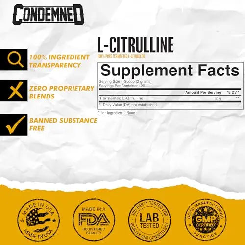 CONDEMNED Labz L-Citrulline Powder - 100% Pure Fermented L-Citrulline - Nitric Oxide CONDEMNED