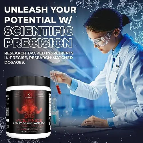 VIOLENCE Stim Free Pre Workout Powder by REVSCI, Precision Dosed Non Stim Preworkout Revolution Science