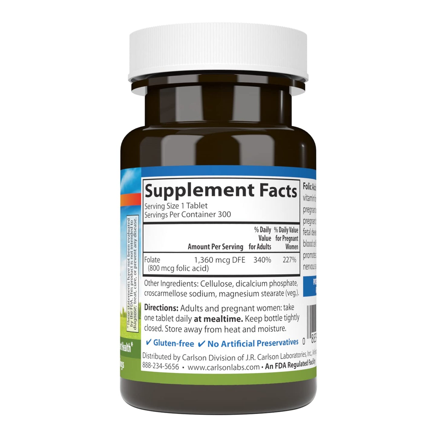 Carlson - Folic Acid, 800 mcg, Provides Important Prenatal Support, 300 tablets Carlson