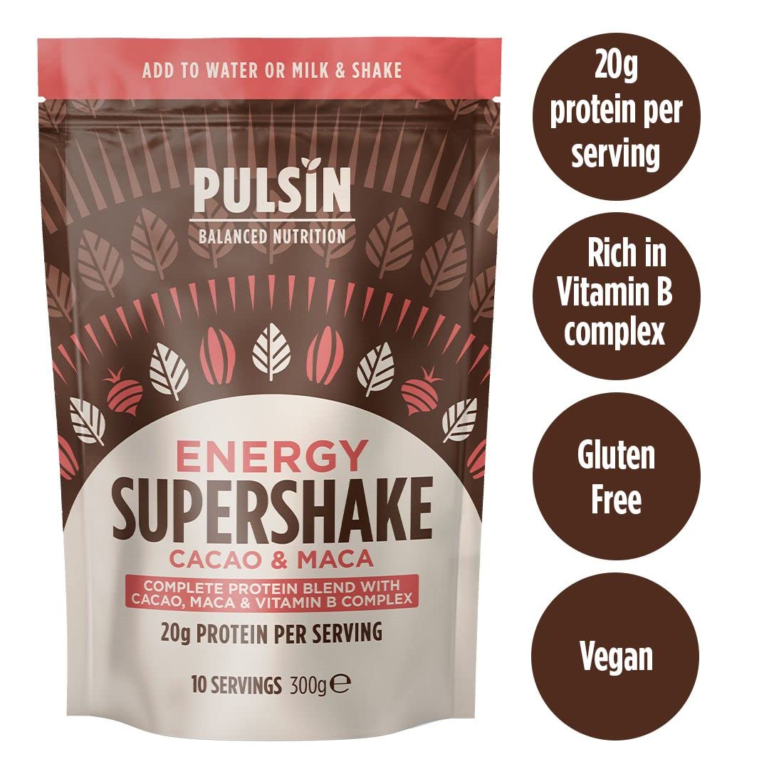 Pulsin - Cacao & Maca Vegan Supershake - 300g - Plant Based Vegan Energy Support Protein Powder Pulsin