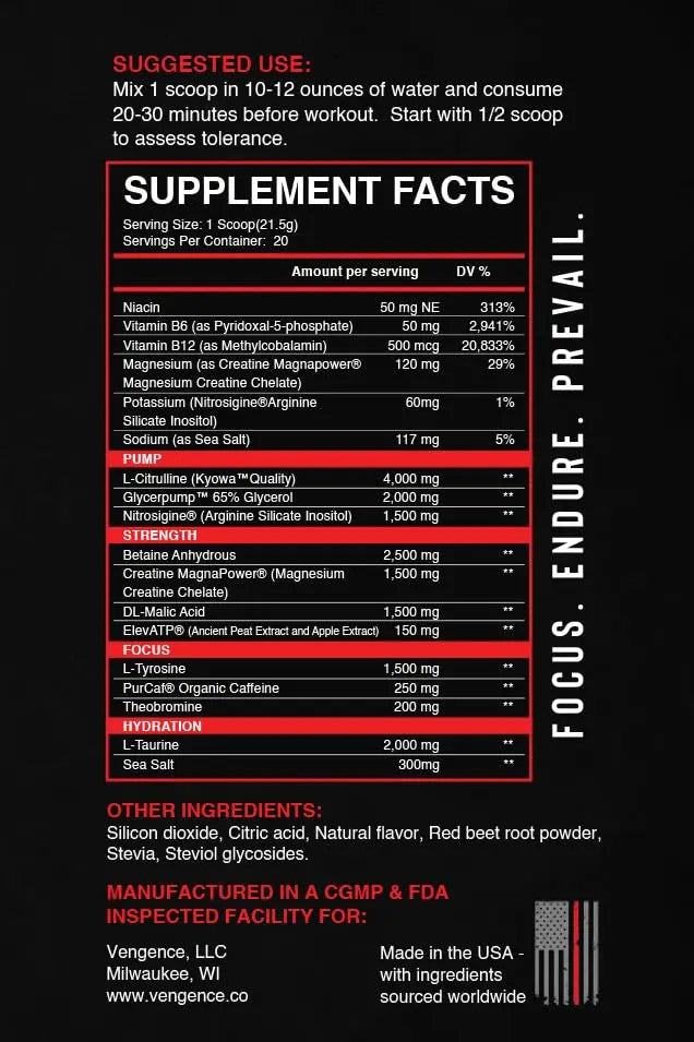 Vengence Infliction Pre-Workout Powder for Men & Women - Energy, Focus & Massive Vengence