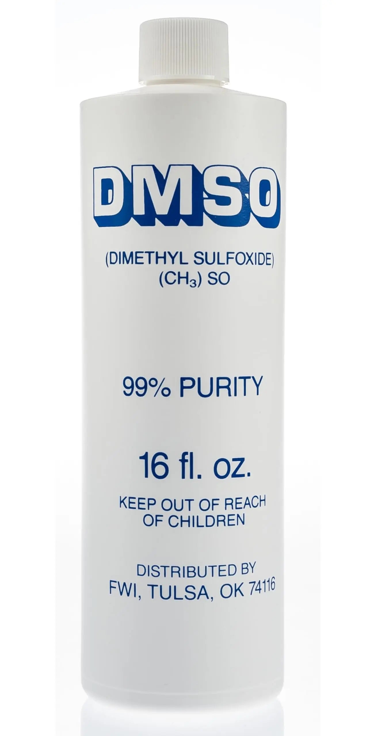 Bottle of DMSO with 99% purity label on a white background