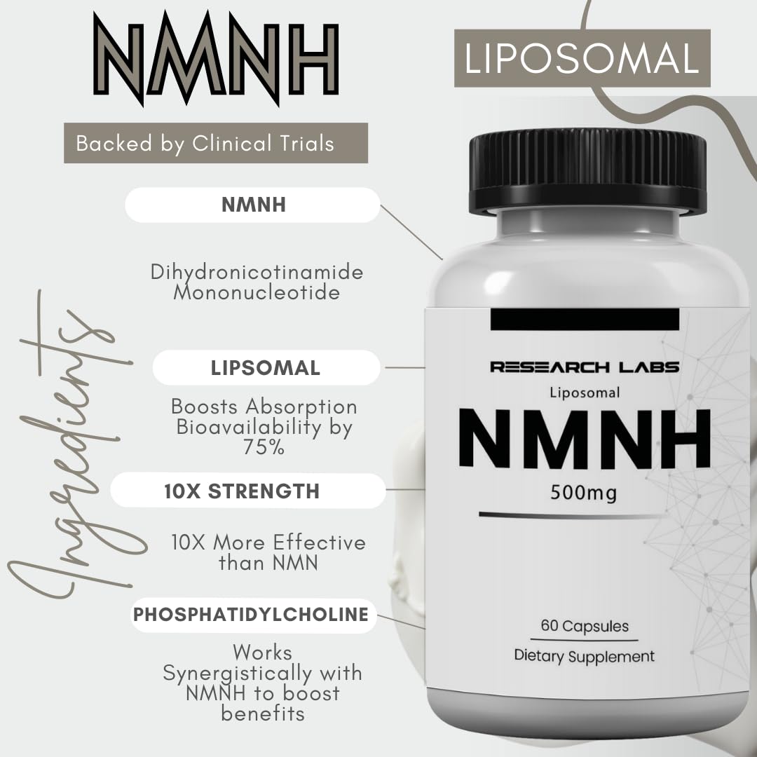 Research Labs Liposomal NMNH (NMN Supplement Alternative) 500mg Per Serving | 60 Capsules (Dihydronicotinamide Mononucleotide) NAD Supplement to Boost NAD+ Levels for Anti Aging Research LabsBuy Supplements Australia