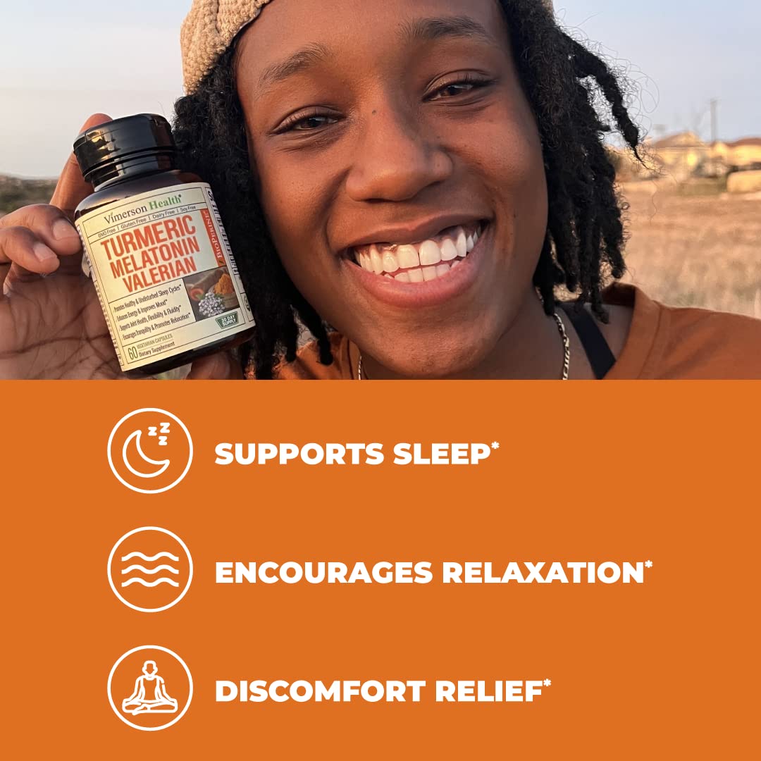 Turmeric, Melatonin & Valerian Root Sleep Aid Supplement. Natural Sleep Aid for Adults Vimerson HealthBuy Supplements Australia