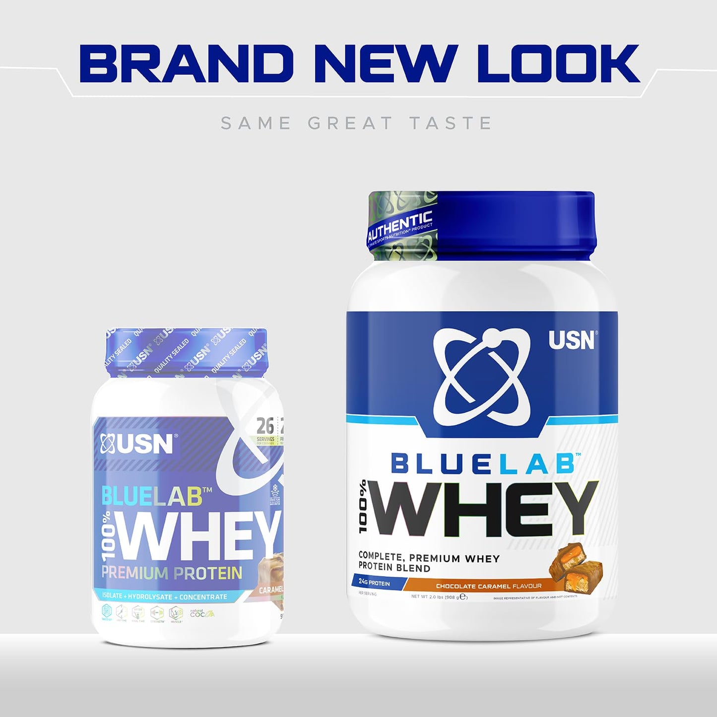 USN Blue Lab Whey Protein Powder: Chocolate Caramel - Whey Protein 908g USN