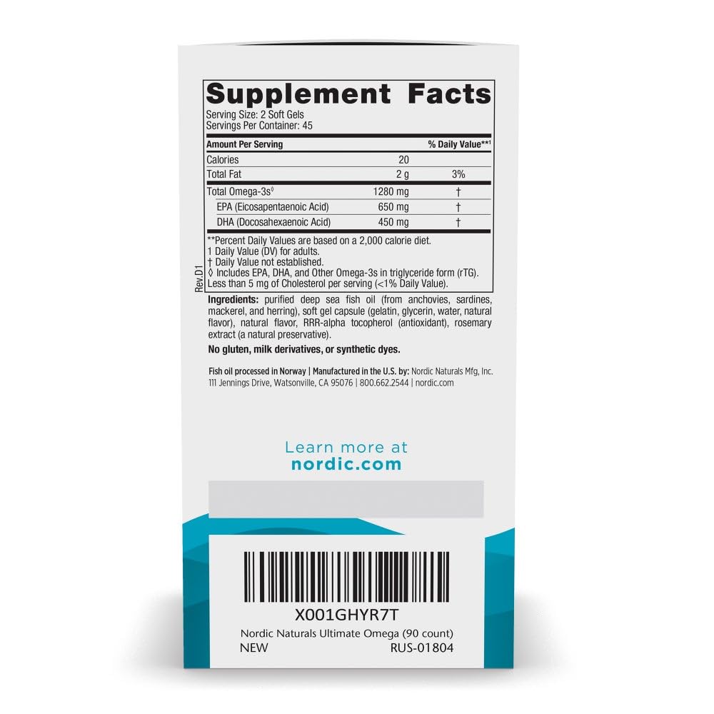 Nordic Naturals Ultimate Omega, Lemon Flavor - 90 Soft Gels - 1280 mg Omega-3 - High-Potency Omega-3 Fish Oil Supplement with EPA & DHA - Promotes Brain & Heart Health - Non-GMO - 45 Servings Nordic Naturals buy supplements Au