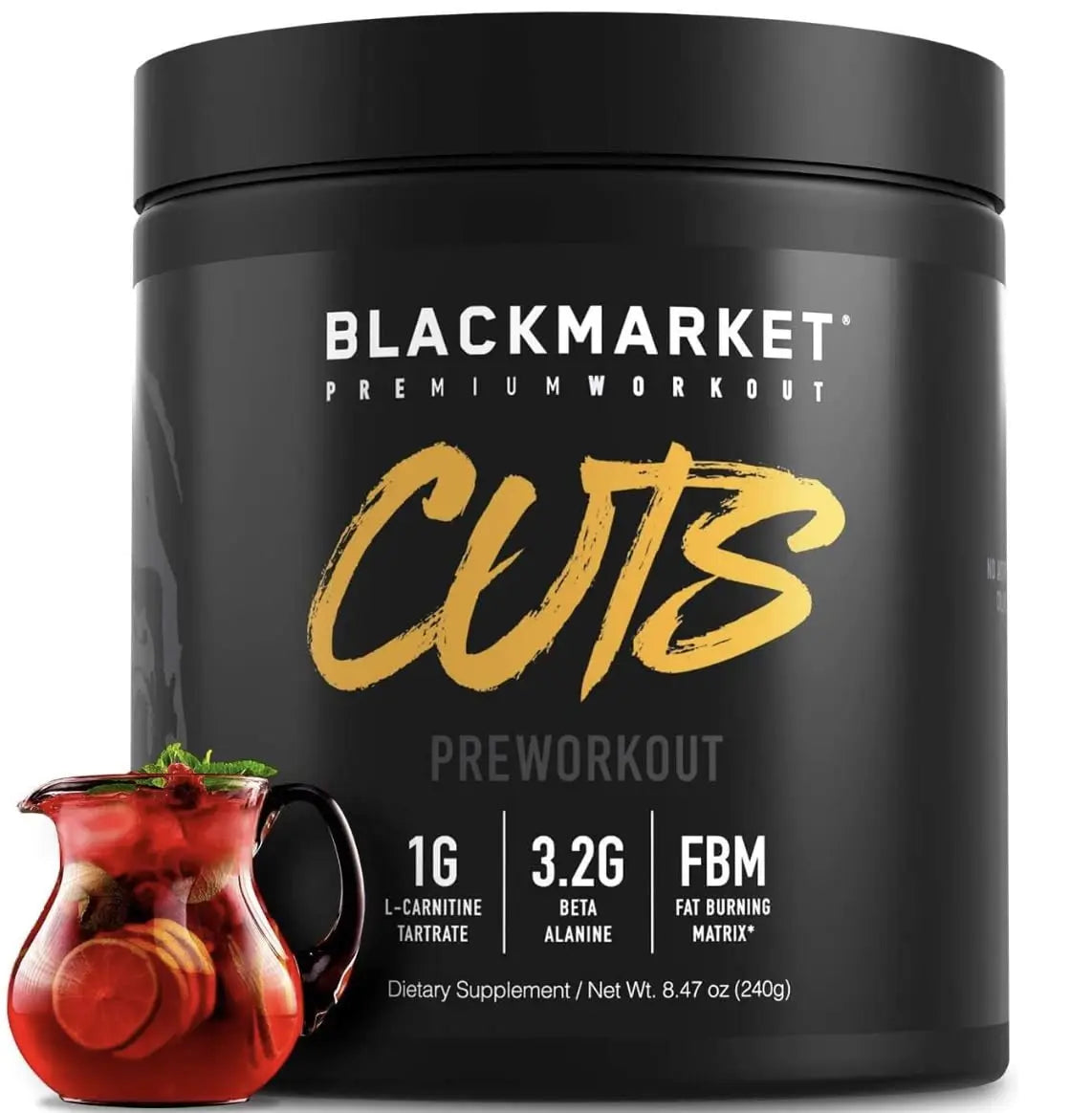 Black Market Labs CUTS Pre Workout - Flavored Energy Powdered Drink Mix for Men Heath Secret