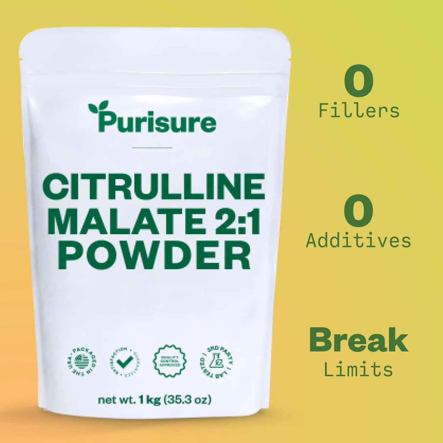 Purisure Citrulline Malate 2:1 Powder, 1 kg, Citrulline Supplement and Citrulline Nitrate Purisure