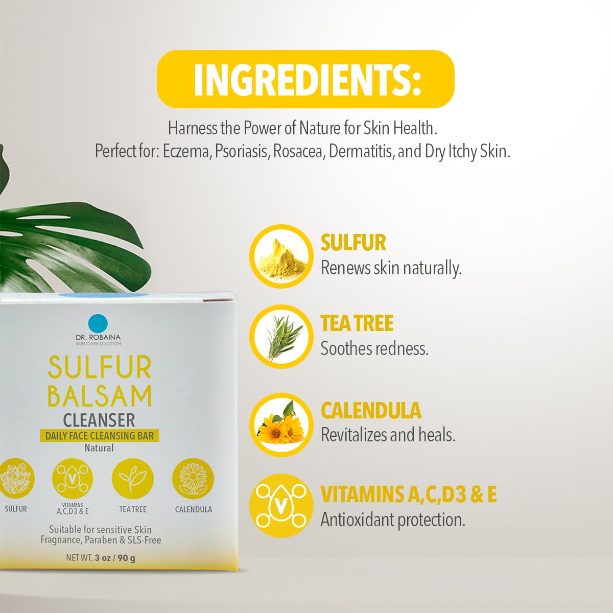 Dr. Robaina Sulfur Balsam Cleansing Bar – Face & Body Soap for Oily, Acne-Prone or Itchy Skin – Gently Exfoliates, Calms Redness & Removes Excess Oil – Tea Tree, Calendula & Shea, 4 oz Dr. Robaina buy supplements Au