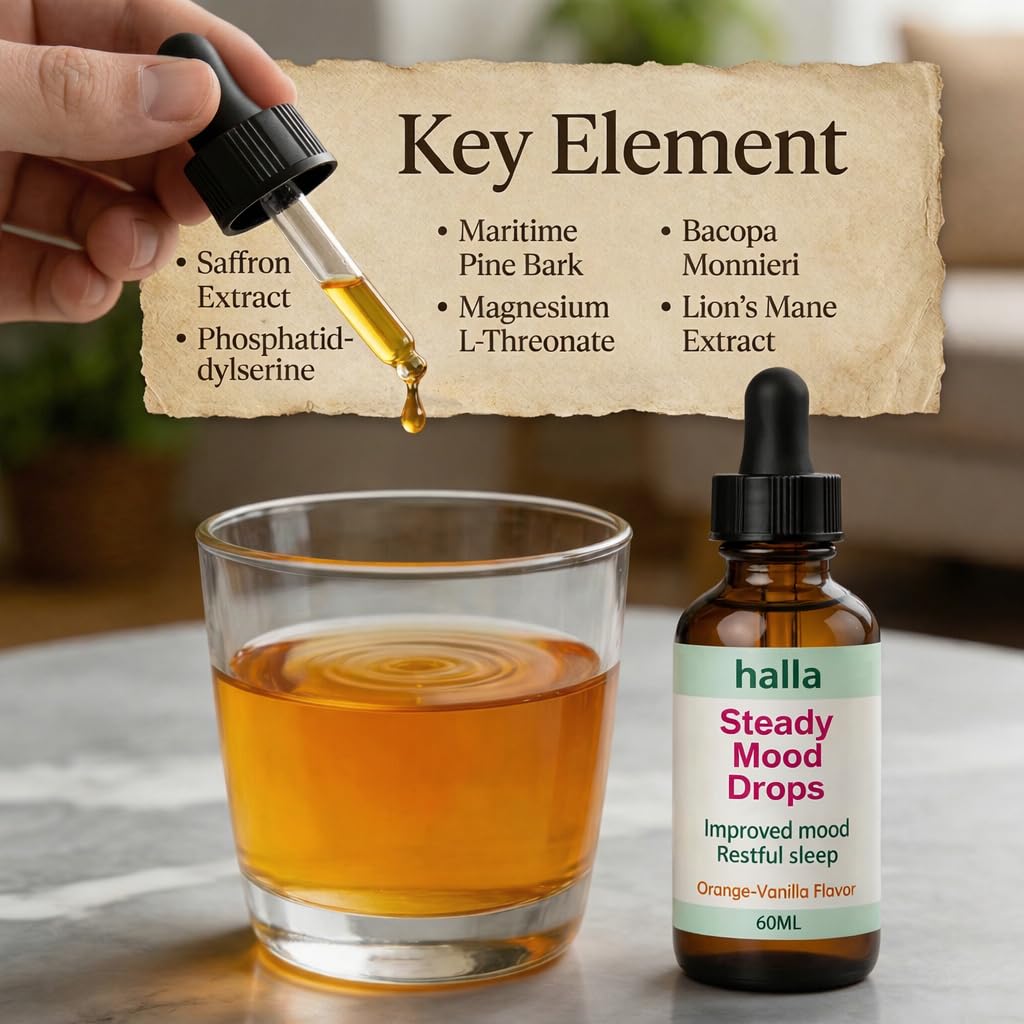 Halla Steady Mood Drops, with Saffron Extract – Fast Absorption Cognitive & Emotional Balance Supplement – Advanced Brain Nutrient Blend – Orange Vanilla Flavor, 2 fl oz DFTLUUE buy supplements Au