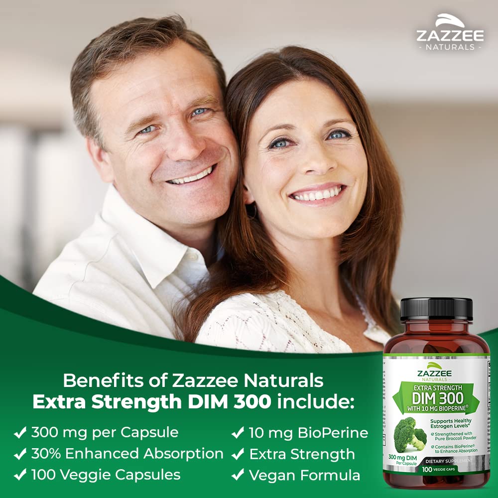 Zazzee Extra Strength DIM 300, 10 mg BioPerine and 300 mg DIM per Capsule, 100 Vegan Zazzee