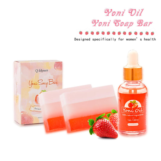 2Pcs Strawberry Yoni Bars and Yoni Oil Set for Feminine Wash, Yoni Wash for Cleanse Vaginal Balance PH tovaginsh