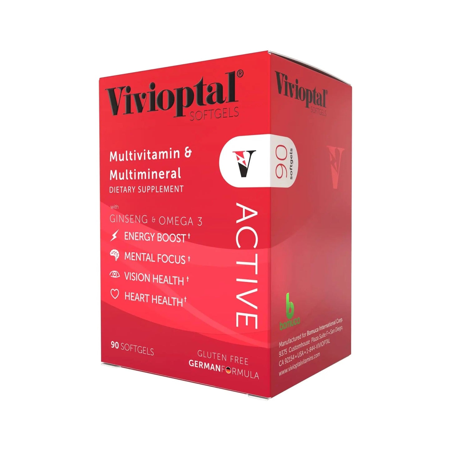 Vivioptal Active, 90 Softgels (1 Year Supply), Ginseng & Omega 3, Multivitamin & Multimineral, Gluten Free, German Formula Vivioptal VitaminsBuy Supplements Australia