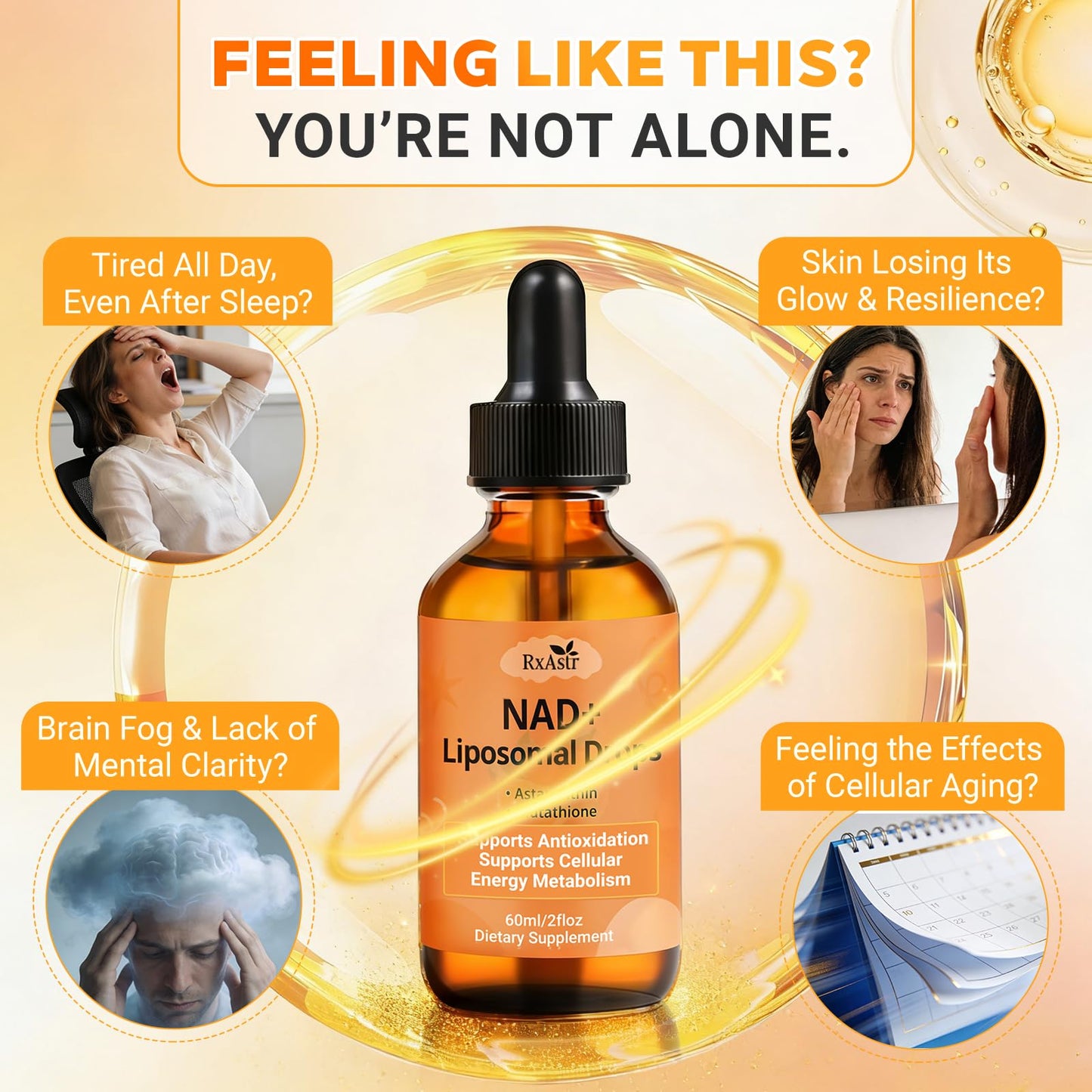 NAD+ Liposomal Drops with Astaxanthin & Glutathione, 600mg NR for Cellular Energy, Antioxidant Defense, Skin & Cognitive Support for Men & Women, Natural Citrus Flavor, Vegan, GMP Certified, 60ml RxAstrBuy Supplements Australia