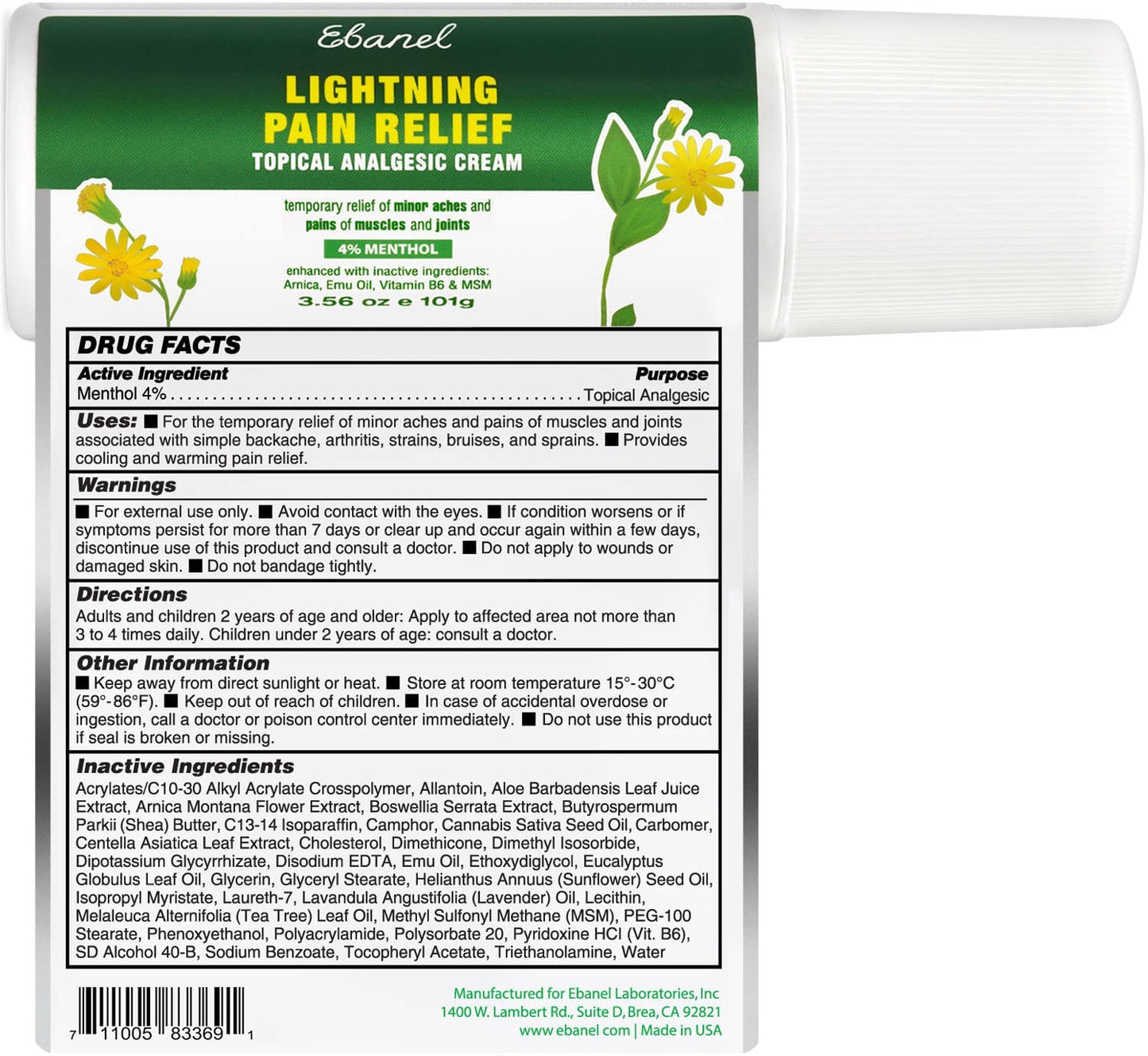 Ebanel Bundle of Numb25 Lidocaine 5% Topical Numbing Cream 1 Oz, and Pain Relief Roll On Arnica Menthol 3 Oz Ebanel buy supplements Au