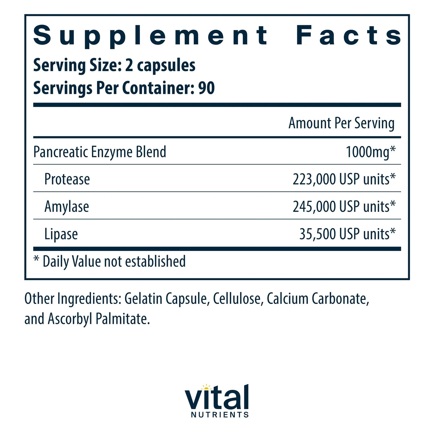 Vital Nutrients Pancreatic Enzymes 1000mg (Full Strength) | Pancreatin Digestion Supple Vital Nutrients