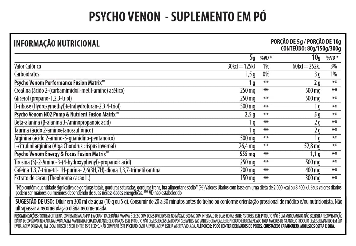 Psycholabz Pre Treino Psycho Venom 300g - Double Lemon Sabor Limão Psycholabz