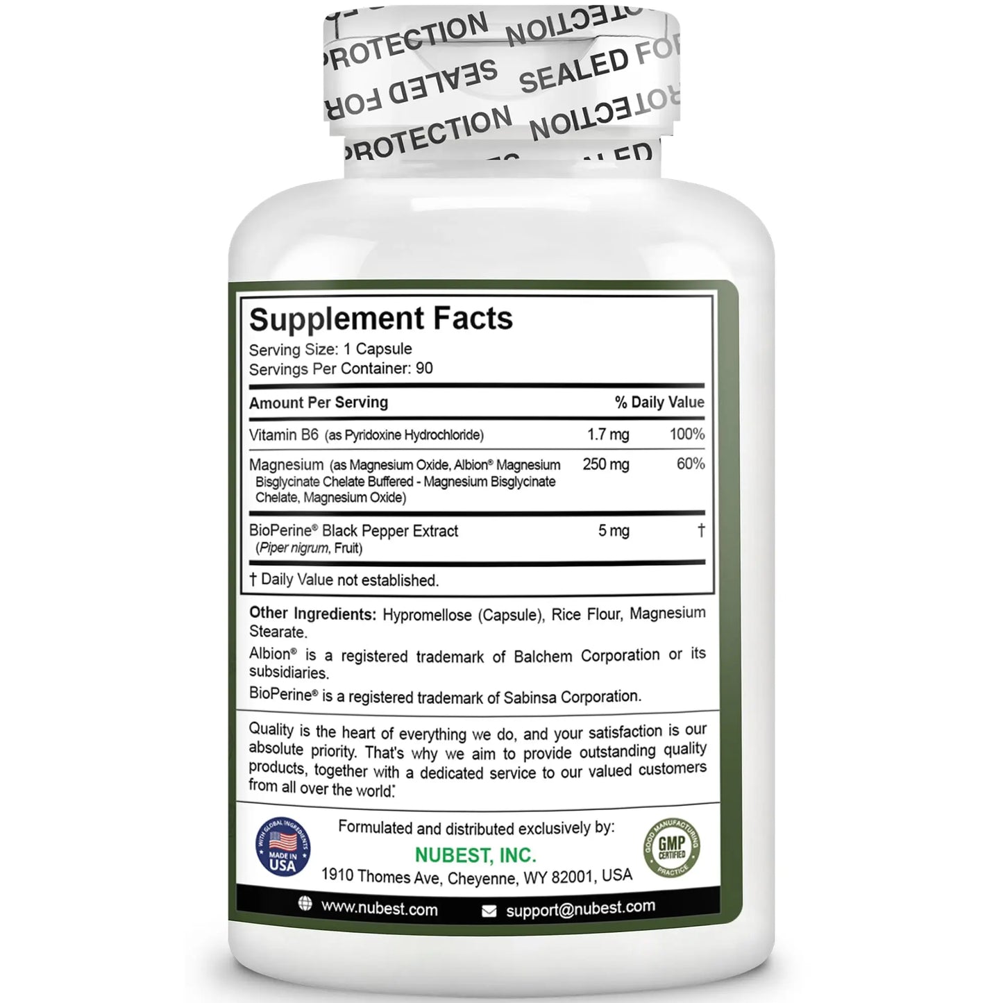Magnesium Glycinate Chelate Complex with Albion Magnesium Bisglycinate Chelate, Vitamin B6 & BioPerine for Bone, Muscle, Natural Sleep, NuBest