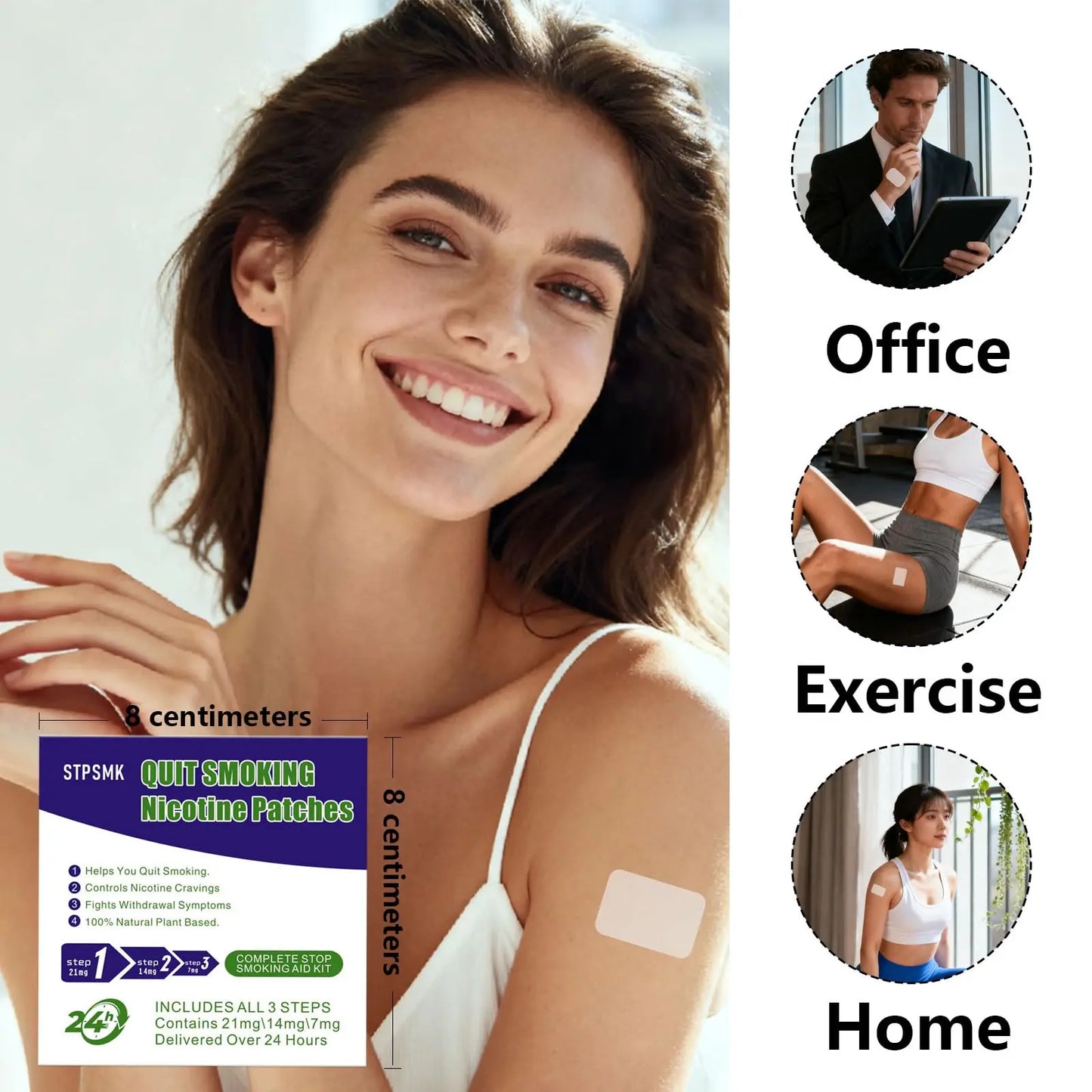 STPSMK Nicotine Patches 28mg - Adjustable 4-Step Dose (28/21/14/7mg) | Plant-Based | 24HR | Quit Smoking & Vaping Kit (15 Patches) STPSMKĀ buy supplements Au