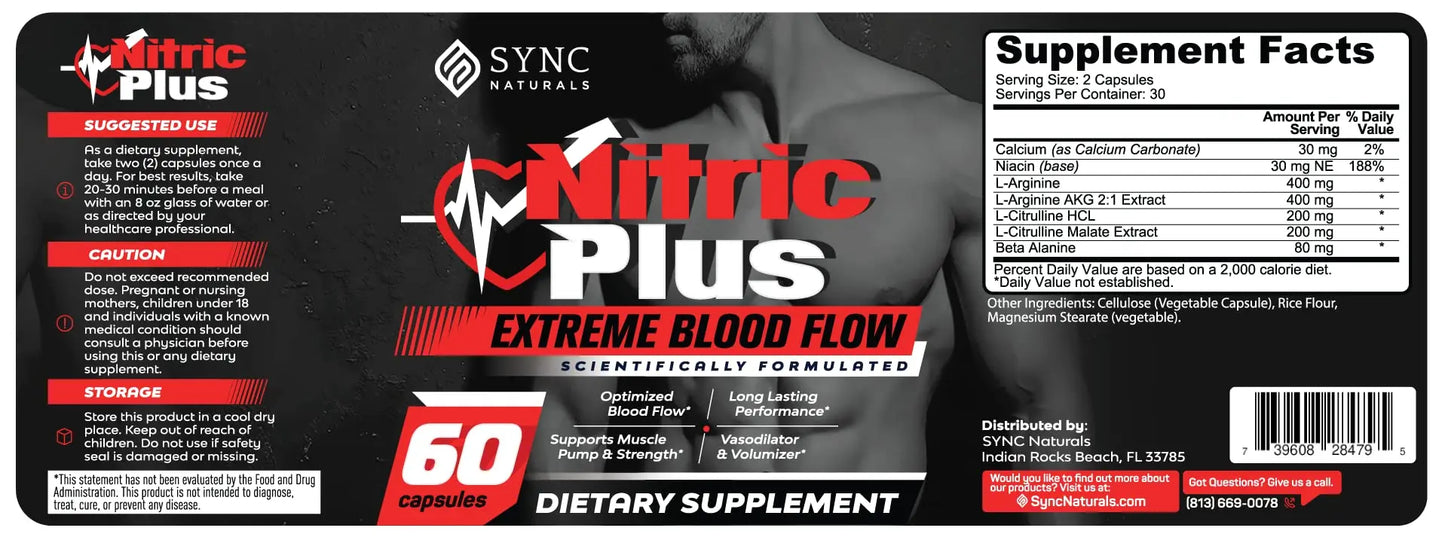 SYNC Naturals Nitric Plus- 800mg L Arginine- 400mg L Citrulline- Extra Strength Nitric SYNC Naturals