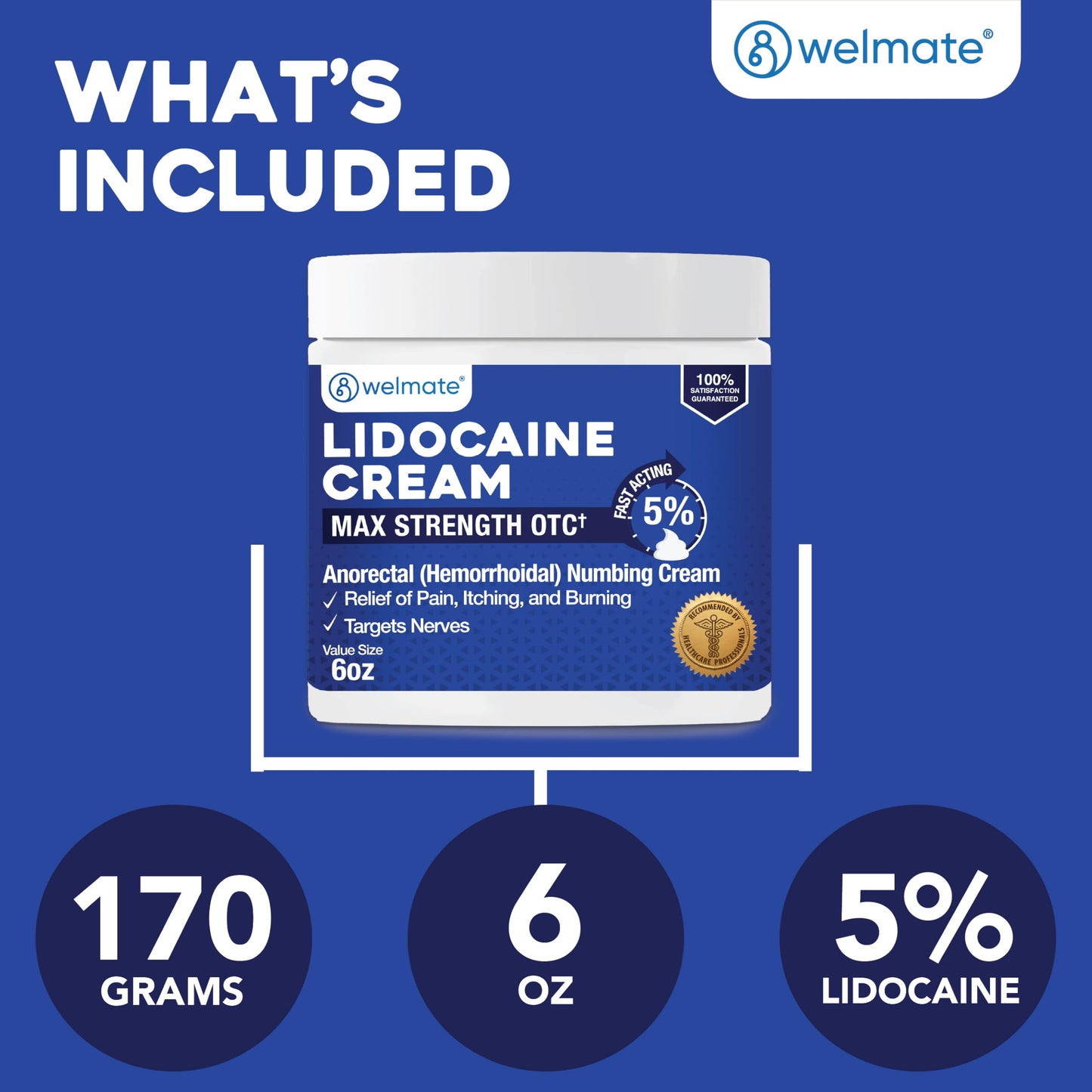 WELMATE 5% Lidocaine Cream for Hemorrhoids, 6 oz Jar – Fast-Acting Lidocaine Numbing Cream & Topical Analgesic Cream for Anorectal Itch Relief WELMATE buy supplements Au