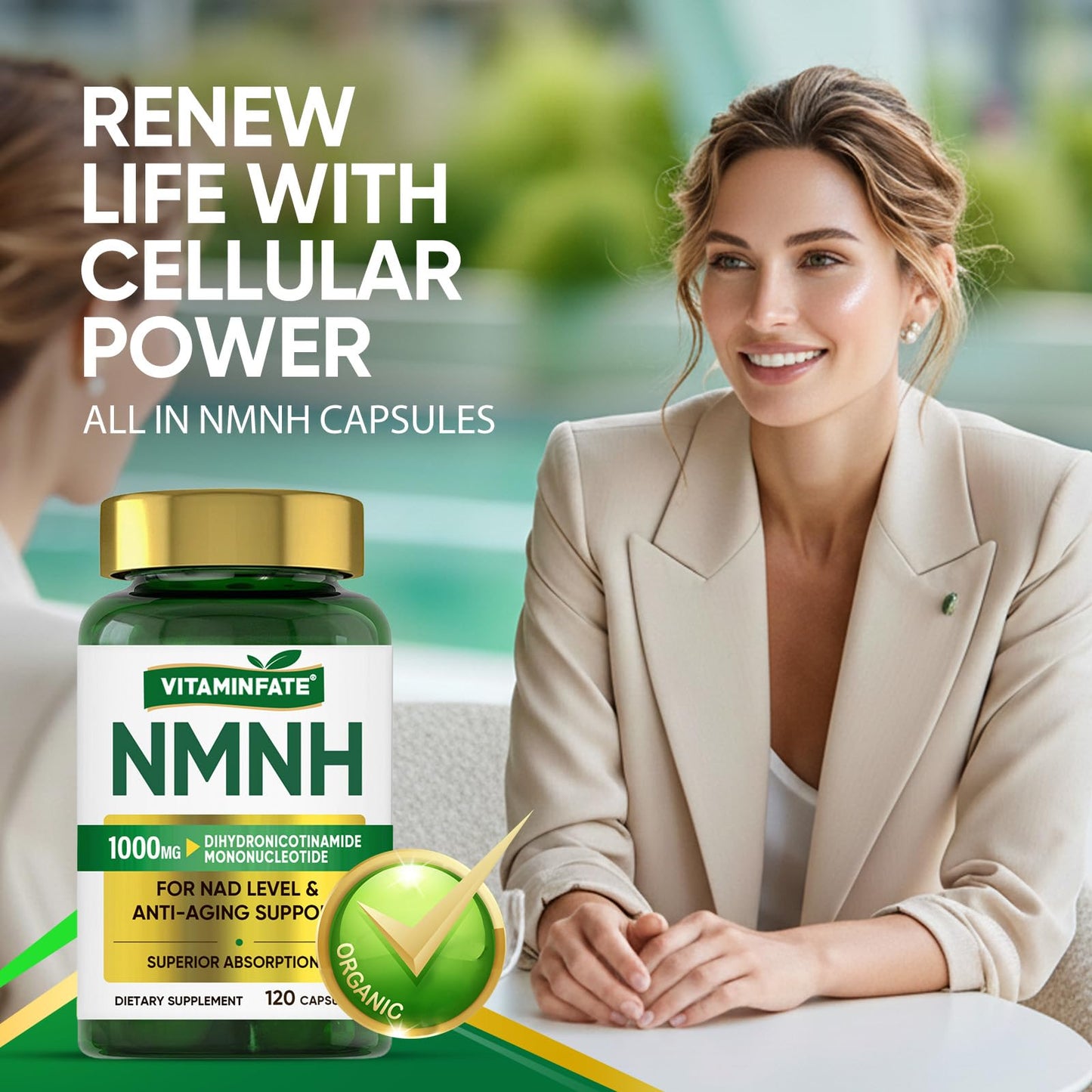 VITAMINFATE NMNH Supplement 1000 mg - 120 Capsules | NMN Alternative | Supports Anti-Aging, Cellular Energy and Repair, Metabolism & Brain Boost VITAMINFATEBuy Supplements Australia