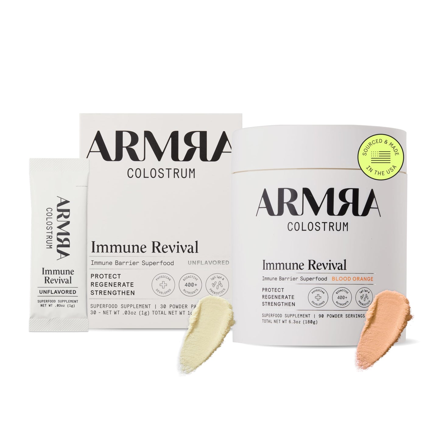 ARMRA Colostrum™ Premium Powder, Grass Fed, Gut Health Bloating Immunity Skin & Hair, Contains 400+ Bioactive Nutrients, Potent Bioavailable, Keto, Gluten & Fat Free (Unflavored 30|Blood Orange 90) ARMRABuy Supplements Australia