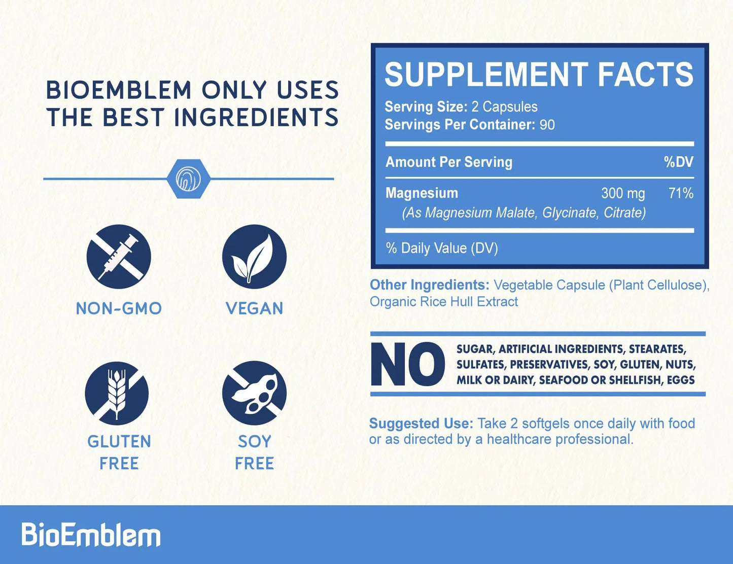 BioEmblem Triple Magnesium Complex | 300mg of Magnesium Glycinate, Malate, & Citrate for Muscles, Nerves, & Energy BioEmblem