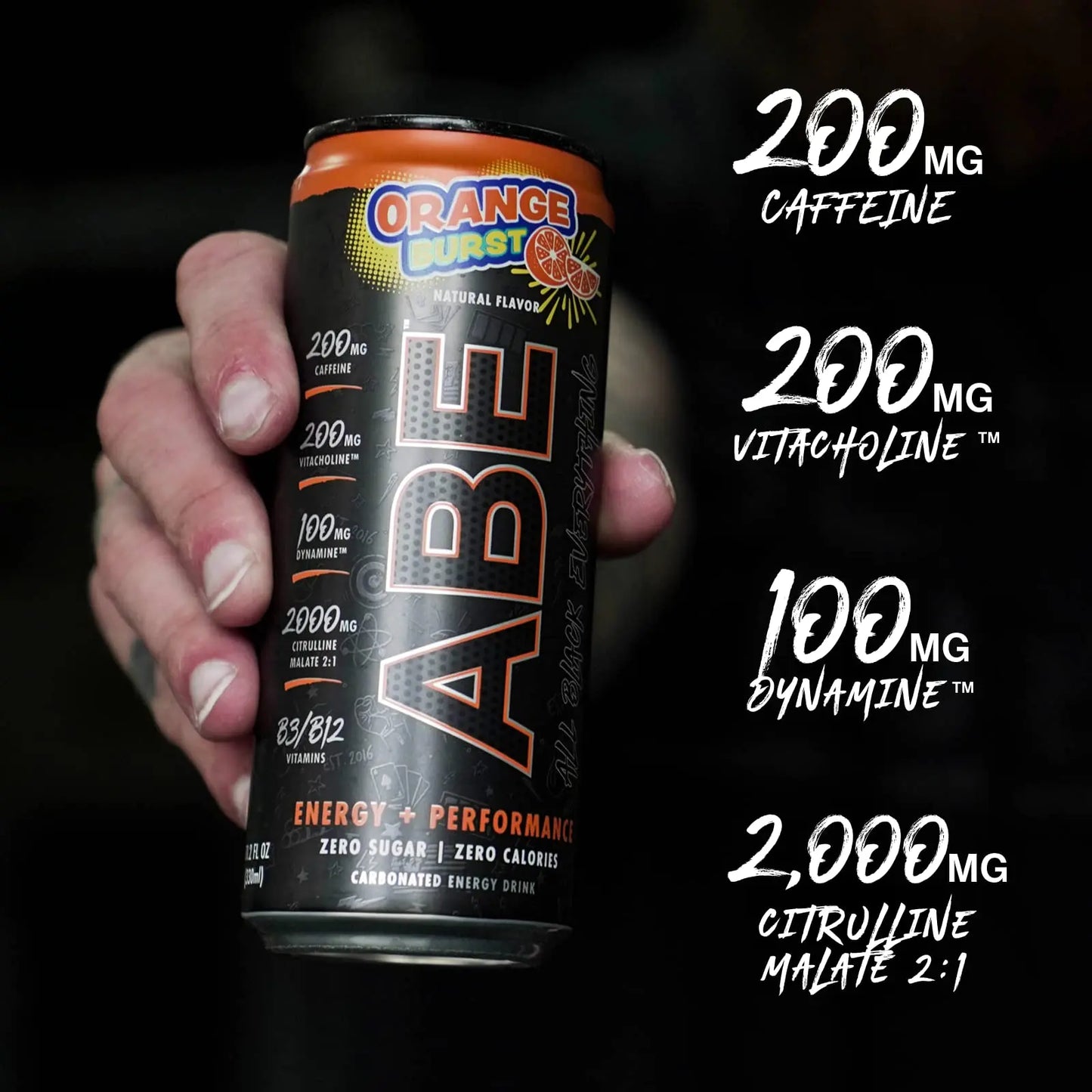 ABE Energy + Performance Sugar Free Energy Drink - All Black Everything Drink With Caffeine ABE all black everything