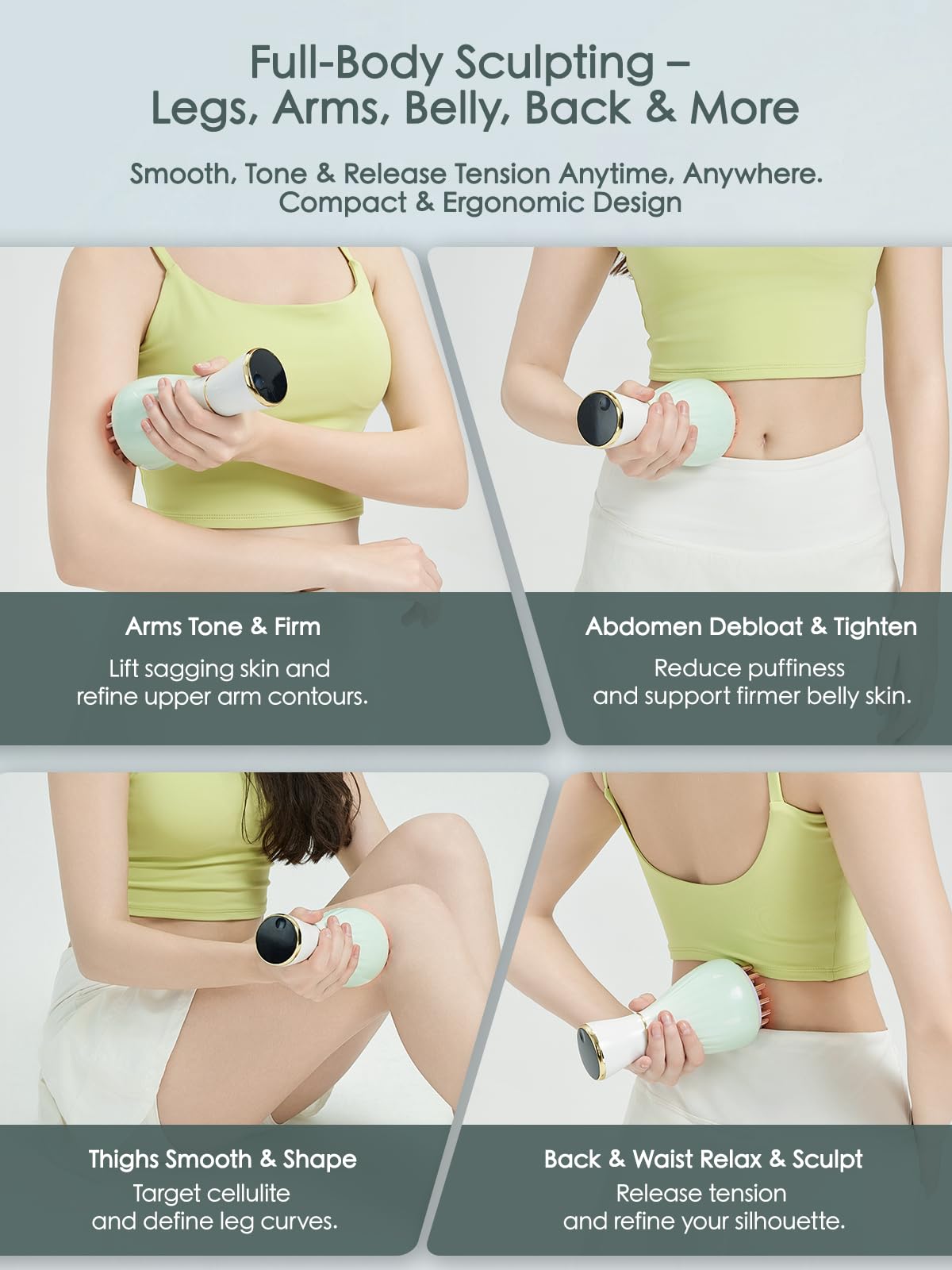FEEJOY Lymphatic Drainage Massager & Massage Tool, Body Sculpting Machine & Fascia Blaster for Cellulite with Microcurrent, Light, Heat & Vibration, for Legs, Arms & Belly (Gradient Green) FEEJOY buy supplements Au