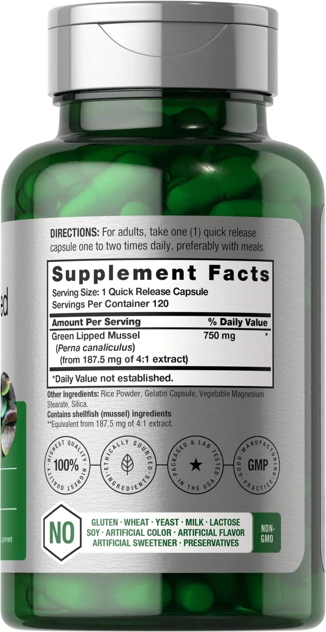 Green Lipped Mussel | 750 mg | 120 Capsules | from New Zealand | Premium Freeze Dried Horbäach