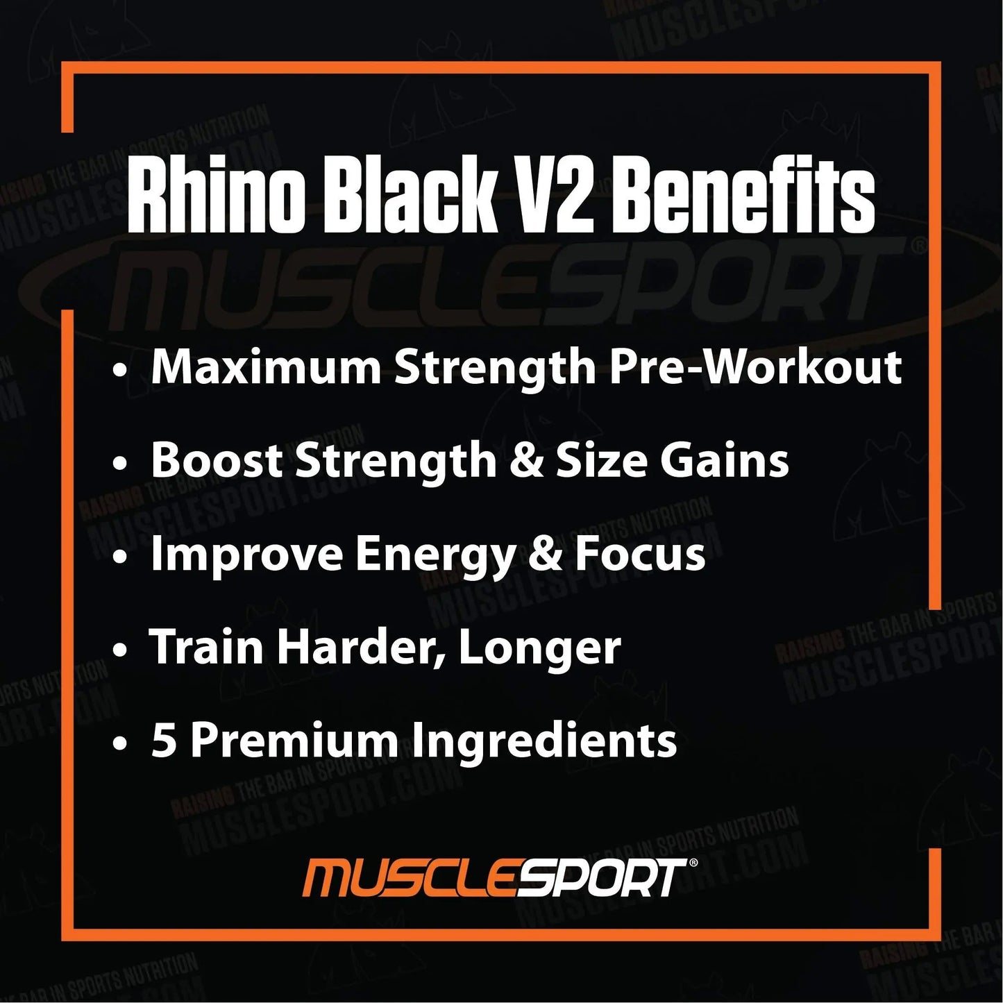 Rhino Black Pre Workout V2 - Preworkout Powder Supplement for Men & Women Musclesport
